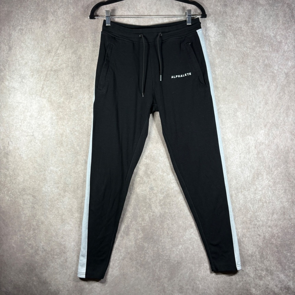 Alphalete Joggers Mens Small Black Performance Athletic Side Stripe Gym Active